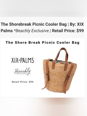 XIX Palms Shorebreak Picnic Cooler Bag in Natural with Brown Straps